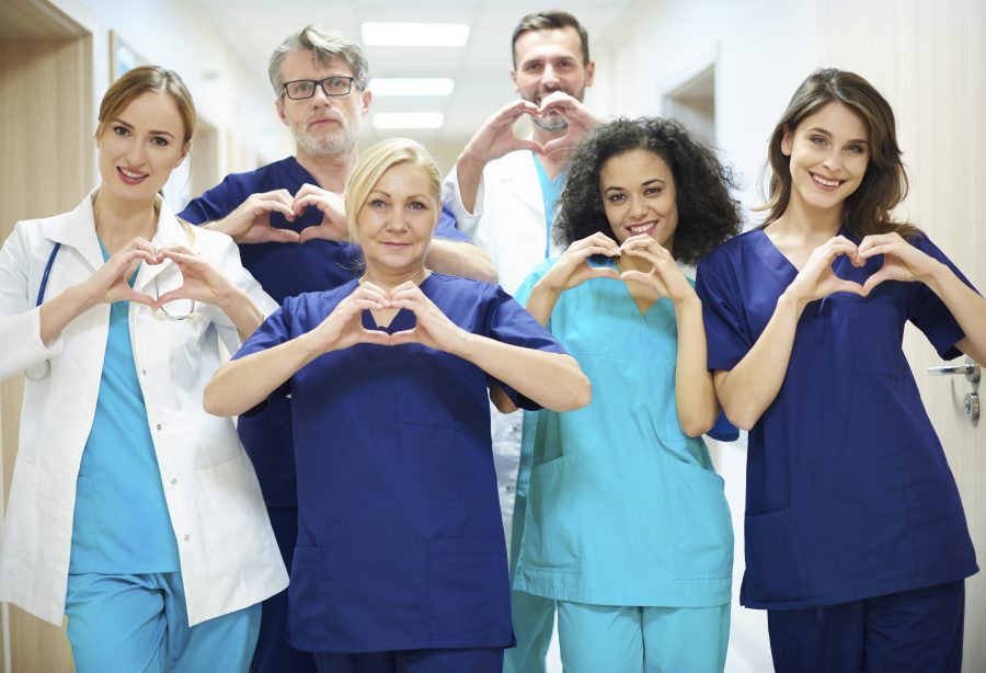 group doctors with heart symbol